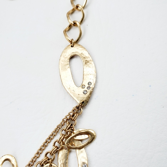 Chico's Gold Tone Oval links leather Necklace - Picture 3 of 6